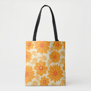 Bolsa Tote Padrão de Flor Laranja do Meio século de Imagem Re