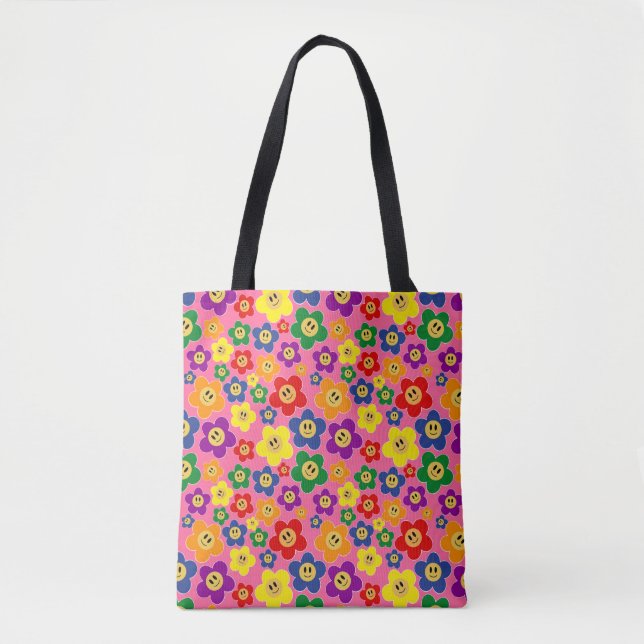Bolsa Tote Padrão de Flor LGBT LGBT Cor-de-Rosa (Frente)