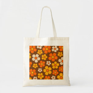 Bolsa Tote Padrão de Flor no Estilo Retro dos Anos 60