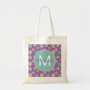 Bolsa Tote Padrão de Flor Pontilhada Fofa Roxa Personalizado