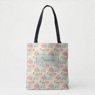 Bolsa Tote Padrão de Flor Rosa Rosa Rosa Rosa Vintage Persona