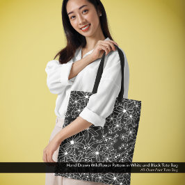 Bolsa Tote Padrão de flor selvagem desenhado à mão preto e br