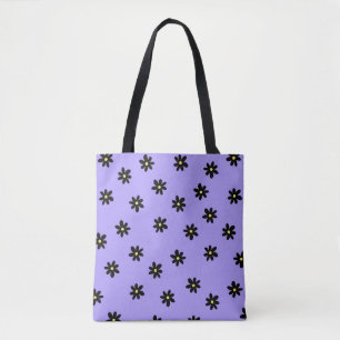 Bolsa Tote Padrão de Flor Simples Preto Preto Preto Preto de 
