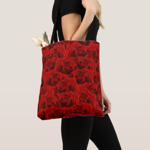 Bolsa Tote Padrão de Flor Vermelho