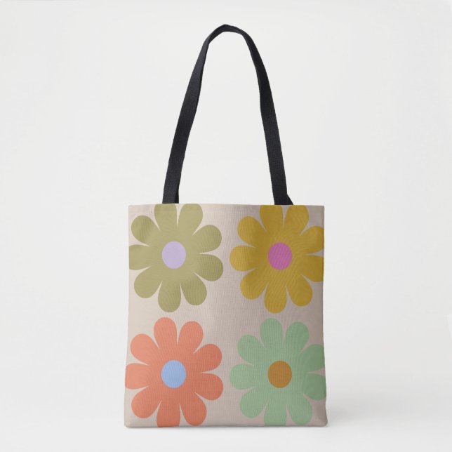 Bolsa Tote Padrão de Flor Vintage Simples Pastel (Frente)