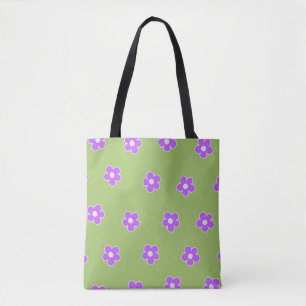 Bolsa Tote Padrão de Flor Y2K Retro Roxo Verde