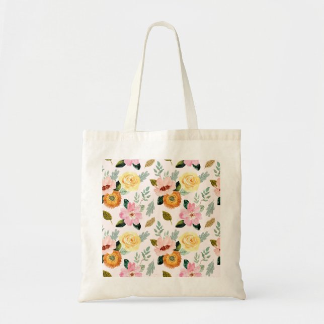 Bolsa Tote padrão de flores (Frente)