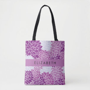 Bolsa Tote Padrão De Flores, Dália Roxa, Seu Nome