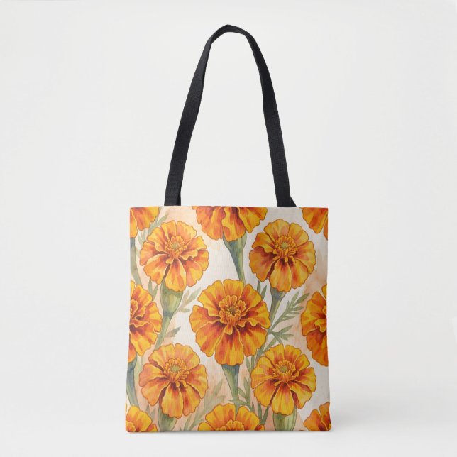 Bolsa Tote Padrão de flores de calêndula laranja (Frente)