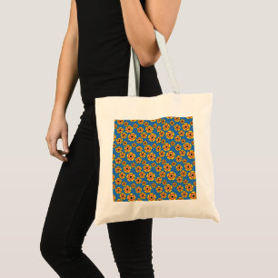 Bolsa Tote Padrão de Flores de Laranja Amarelo
