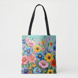 Bolsa Tote Padrão de Flores de Mola Vibrantes de Aquarela