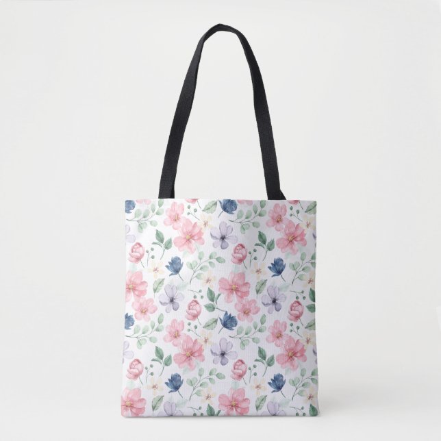 Bolsa Tote Padrão de Flores e Folhas de primavera (Frente)