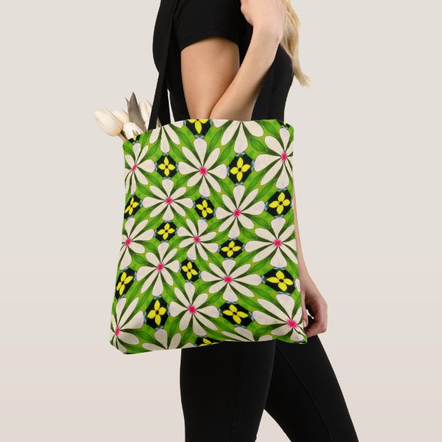 Bolsa Tote Padrão de Flores Estéticas (Close Up)