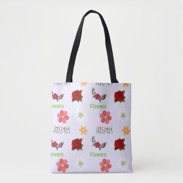 Bolsa Tote Padrão de flores nas cinzas (Frente)