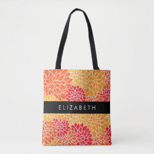 Bolsa Tote Padrão De Flores, Orange Dahlia, Seu Nome