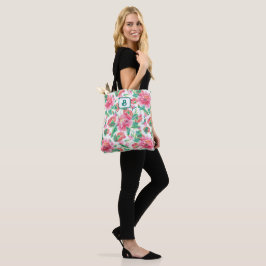Bolsa Tote Padrão de Flores Rosa Brilhante