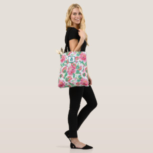 Bolsa Tote Padrão de Flores Rosa Brilhante