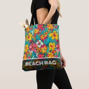 Bolsa Tote Padrão de Flores Tropicais Coloridas