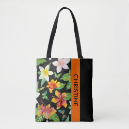 Bolsa Tote Padrão de Flores Tropicais e Borboletas