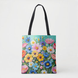 Bolsa Tote Padrão de Flores Vibrantes de Primavera em Aquarel