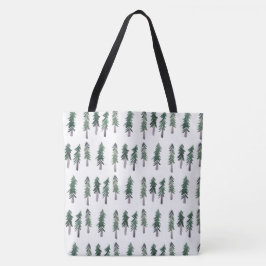 Bolsa Tote Padrão de Floresta de Pinheiros de Aquarela