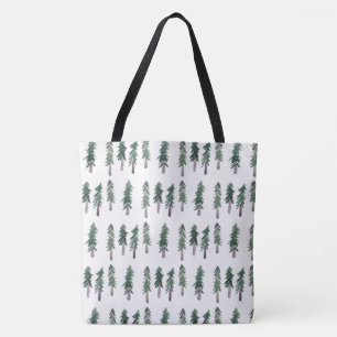 Bolsa Tote Padrão de Floresta de Pinheiros de Aquarela
