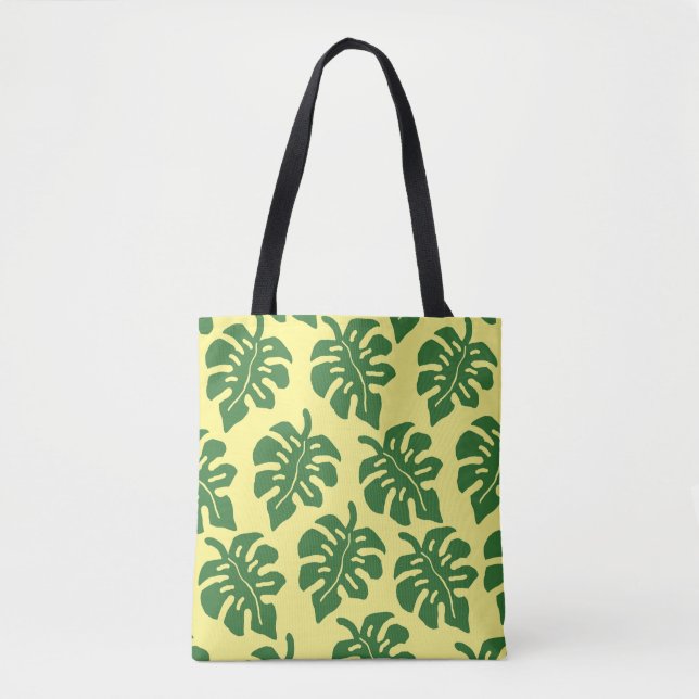 Bolsa Tote Padrão de Folgas Tropicais Verde e Amarelo (Frente)