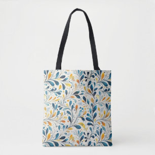 Bolsa Tote Padrão de Folha Azul e Dourada (2)