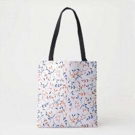 Bolsa Tote Padrão de Folha Botânica Ditsy Laranja Naval