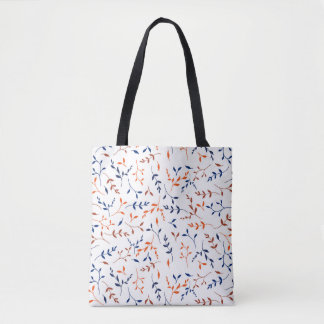 Bolsa Tote Padrão de Folha Botânica Ditsy Laranja Naval