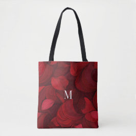 Bolsa Tote Padrão de Folha de Abstrato vermelho preto monogra