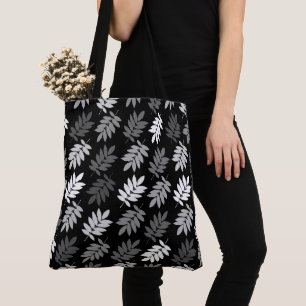 Bolsa Tote Padrão de Folha de Idoso Preto Branco Cinza