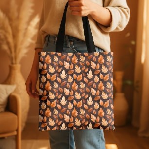 Bolsa Tote Padrão de Folha de Outono Marrom Âmbar Dourado