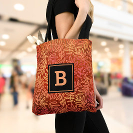 Bolsa Tote Padrão de folha do monograma laranja negrito moder