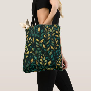 Bolsa Tote Padrão de Folha Verde