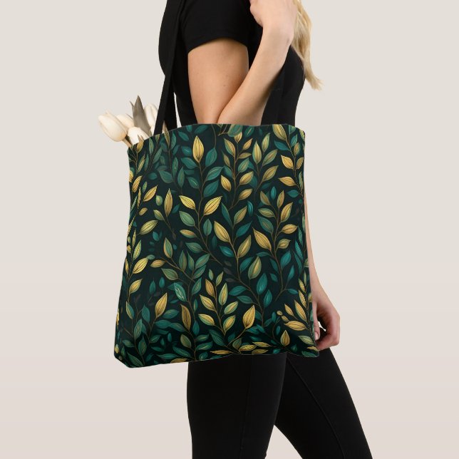 Bolsa Tote Padrão de Folha Verde (Close Up)