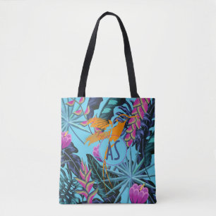 Bolsa Tote Padrão de Folhagem Tropical Brilhante com Humming