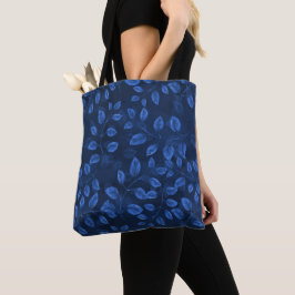 Bolsa Tote Padrão de Folhas Azuis de Aquarela