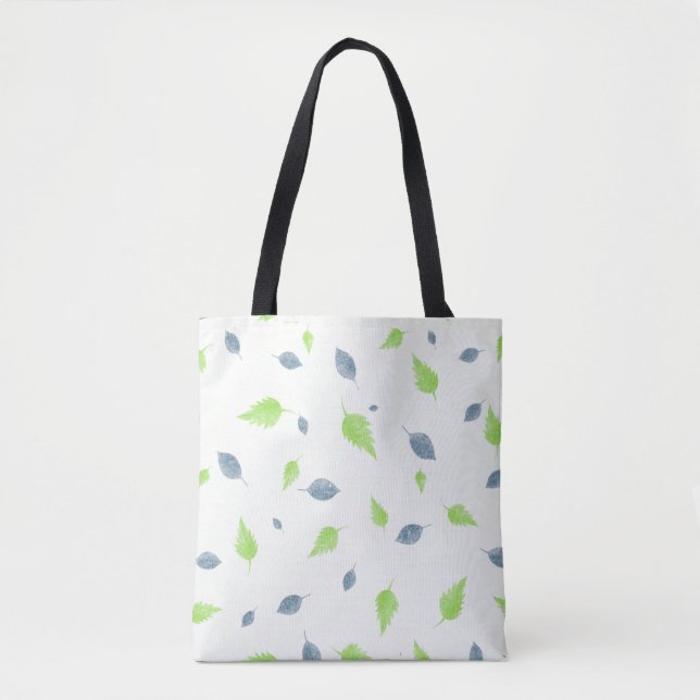 Bolsa Tote Padrão de Folhas Azul e Verde (Frente)