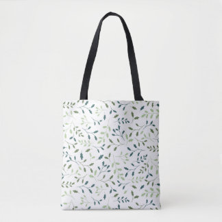 Bolsa Tote Padrão de Folhas Botânicas Verde Sálvia Azul