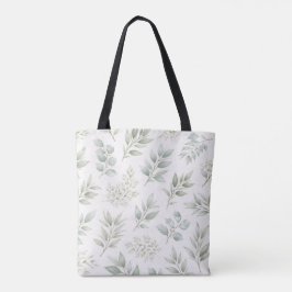 Bolsa Tote Padrão de Folhas Botânicas Verde Suave