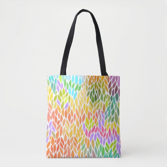 Bolsa Tote Padrão de folhas coloridas fofas (Frente)