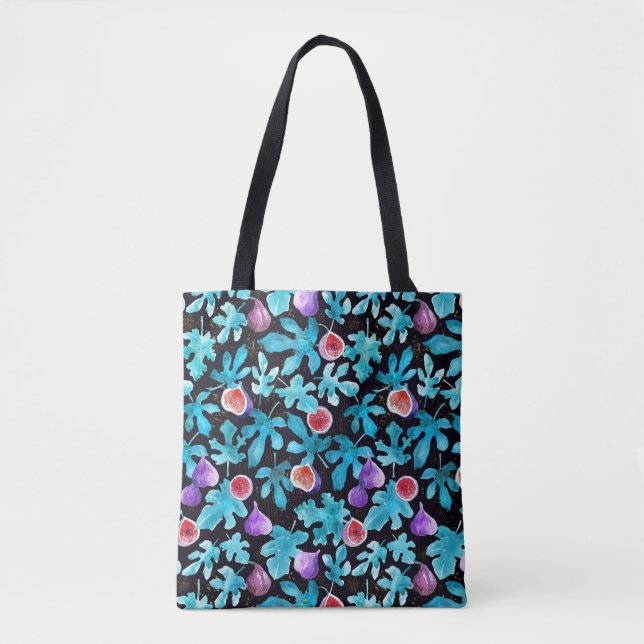 Bolsa Tote Padrão de folhas de figo com aquarela moderna (Frente)