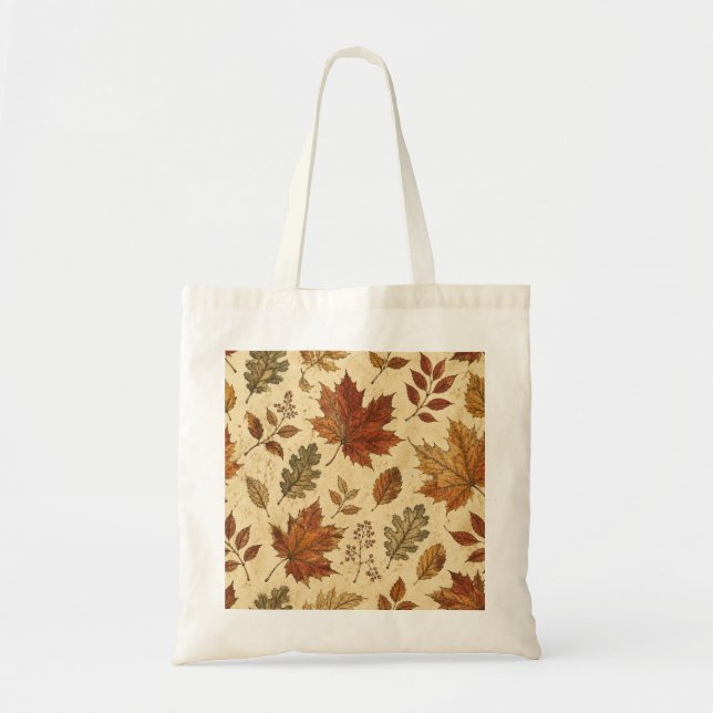 Bolsa Tote Padrão de Folhas de Outono – Botânica Outonal Vint (Frente)