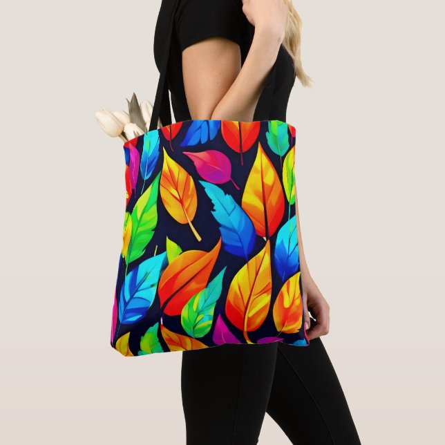 Bolsa Tote Padrão de Folhas de outono Vibrante (Close Up)