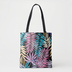 Bolsa Tote Padrão de folhas de palma coloridas