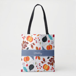 Bolsa Tote Padrão de Folhas e Abóbora Fofos