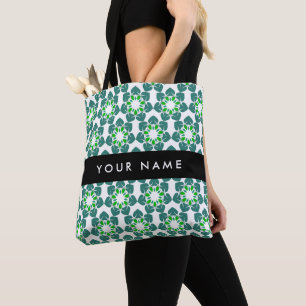 Bolsa Tote Padrão de Folhas, Folhas Verdes, Seu Nome