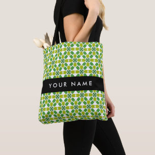 Bolsa Tote Padrão de Folhas, Folhas Verdes, Seu Nome