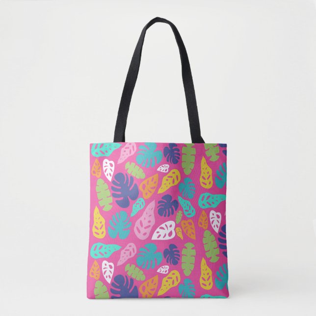Bolsa Tote Padrão de Folhas Tropicais de Verão Brilhantes (Frente)